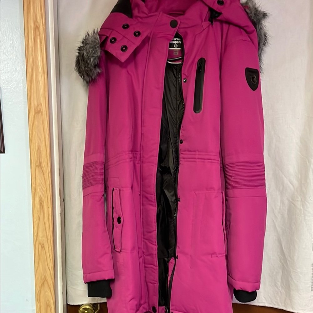Pink Hooded Winter Coat with Faux Fur Trim